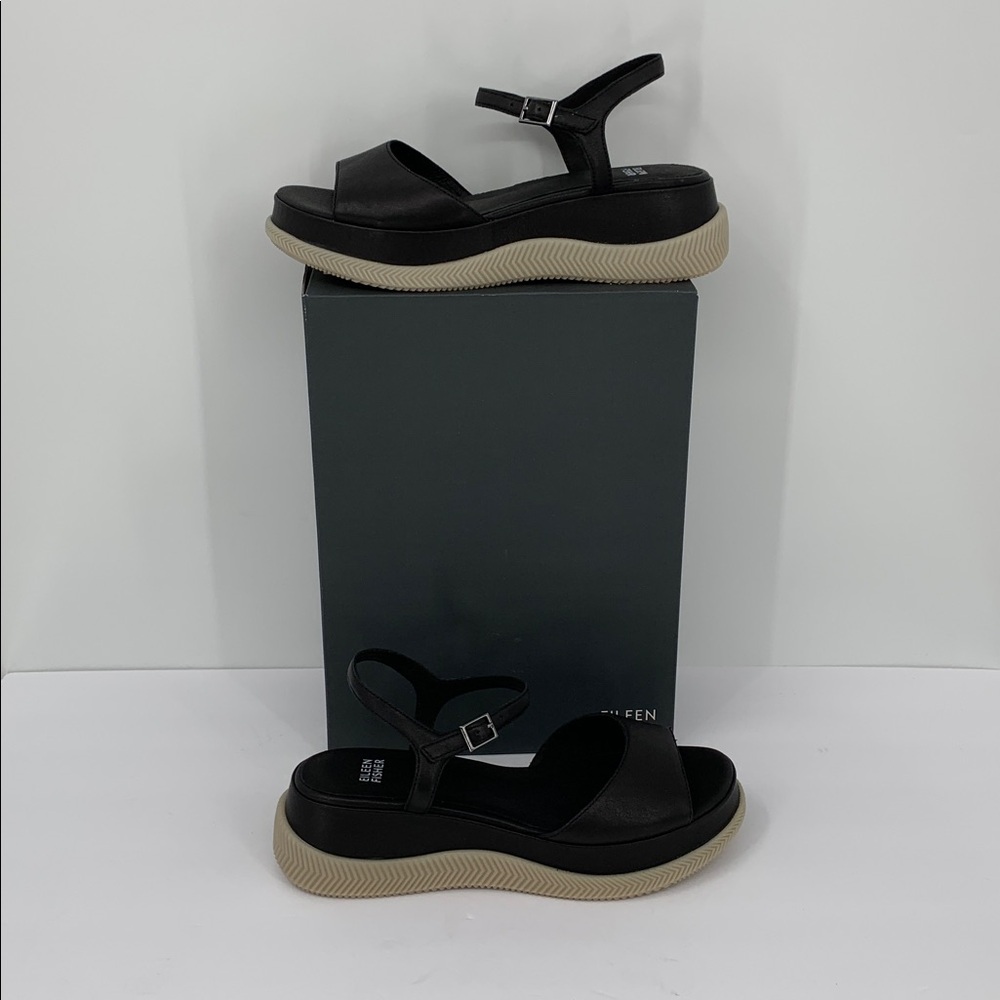 Women’s Black Platform Sandals with Beige Sole